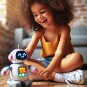 childcare child interacting with a friendly robot Applebee Kids Preschool