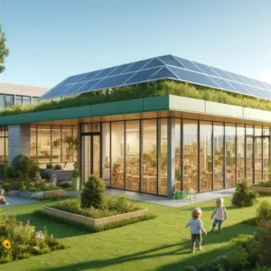 A Modern Childcare Facility With A Green Roof And Solar Panels - Childcare Facilities