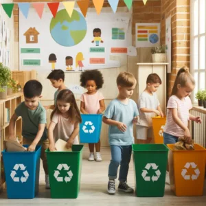 Children Participating In Recycling Activities At A Childcare Facility - Childcare Facilities