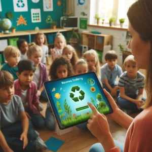 Teacher Using A Tablet To Teach Children About Sustainability Childcare Facilities Applebee Kids Preschool