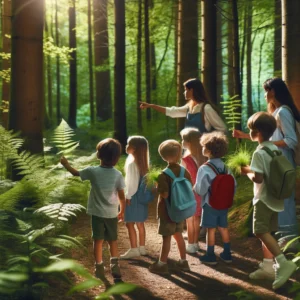 Children on a nature walk with their teacher - nature-based education