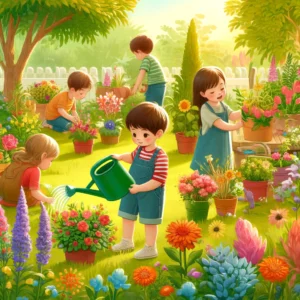 children playing in a vibrant garden - nature-based education