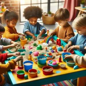 sensory play at a table filled with various materials Applebee Kids Preschool